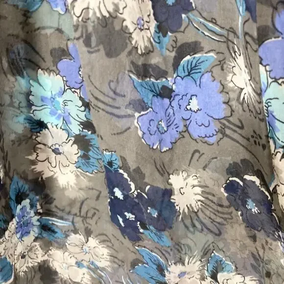 Nwot Karen Kane Blouse XL SILK Chiffon Sheer Floral Blue Roll-Tab-Long-Sleeve - Picture 5 of 11
